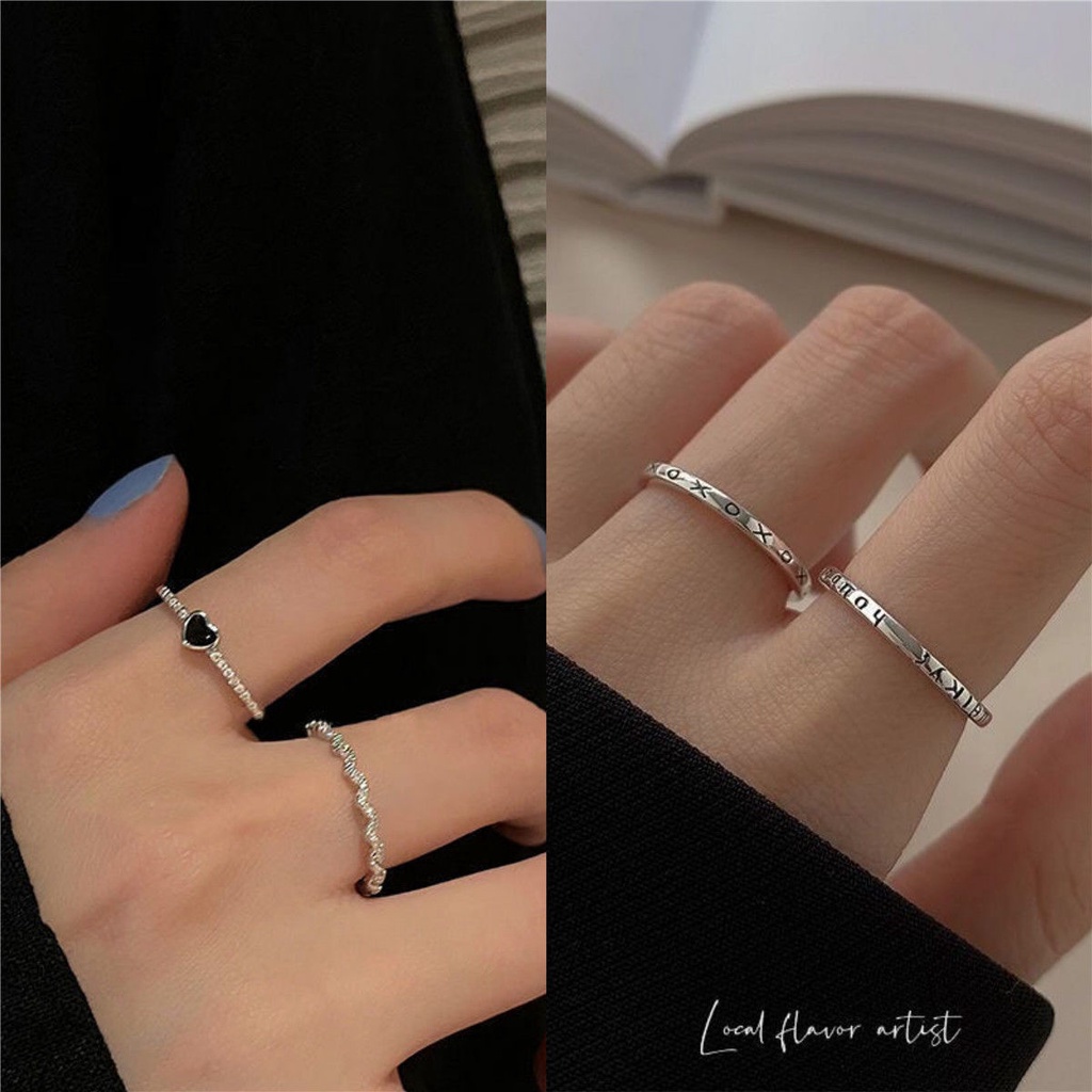 Desain Kecil Mewah Korea Ins Premium Cinta Cincin Untuk Wanita Serbaguna Gaya Keren Adjustable Jari Telunjuk Ring