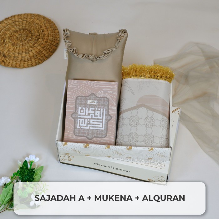 Seperangkat Alat Sholat Lengkap Sajadah Alquran Mukena CREAM - Paket 4
