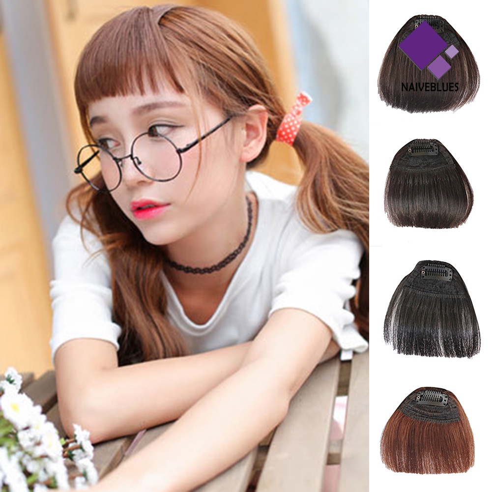 &lt; Naiveblues &gt; Tipis/Tebal Gadis Mini Mulus Palsu Bang Fringe Sopak Rambut Ekstensi