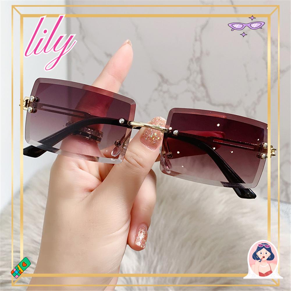 Lily Kacamata Hitam Persegi Panjang Ultralight UV400 Metal Frame Sunglasses Untuk Wanita