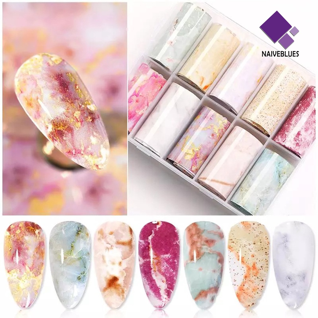 [naiveblues] 10roll/box Stiker Kuku Multicolor Print Manicure Aksesoris Dipoles Kuku Decals Wanita