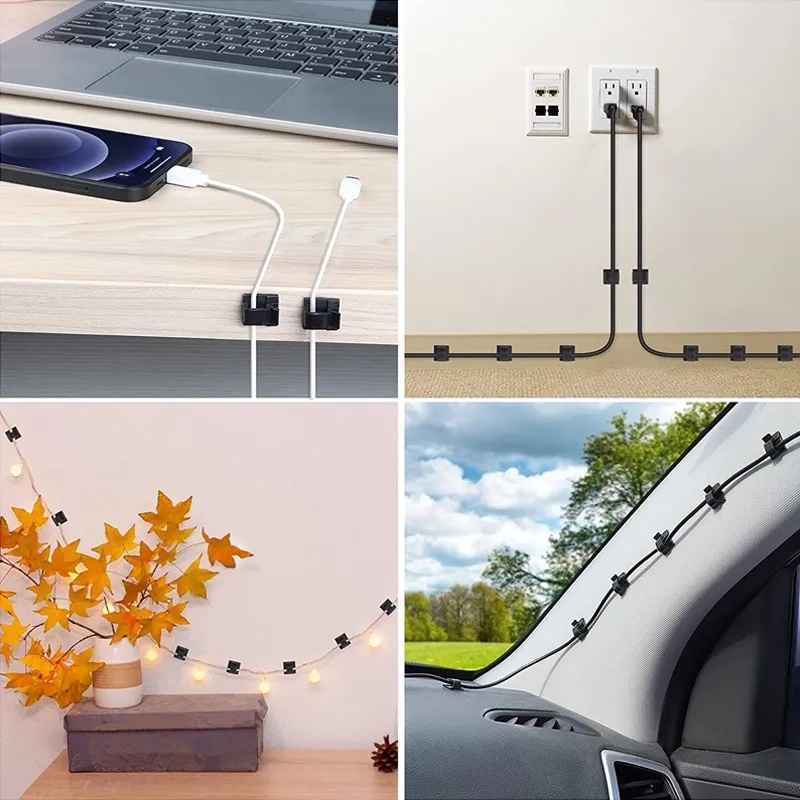 Portable Desktop Self Adhesive Square Plastic Electric Wire Clip/Telepon Komputer Penahan Kabel Data/Kabel Alat Rumah Serbaguna Gesper Tetap