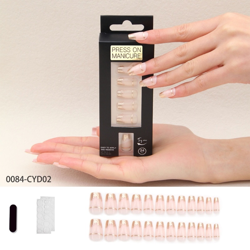 Siy Kuku Palsu Kuku Press on Pendek Dengan Desain Perancis Stick on Nails Kit Untuk Wanita Kuku Palsu Akrilik Untuk Nail Art