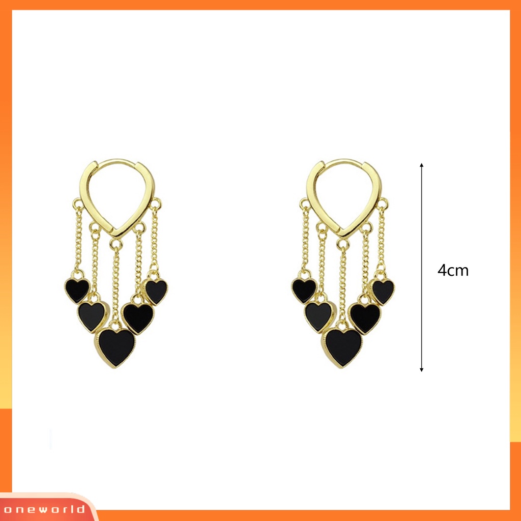 [EONE] 1pasang Anting Menjuntai Gaya Korea Temperamen Elegan Paduan Hati Hitam Wanita Drop Earrings Fashion Perhiasan