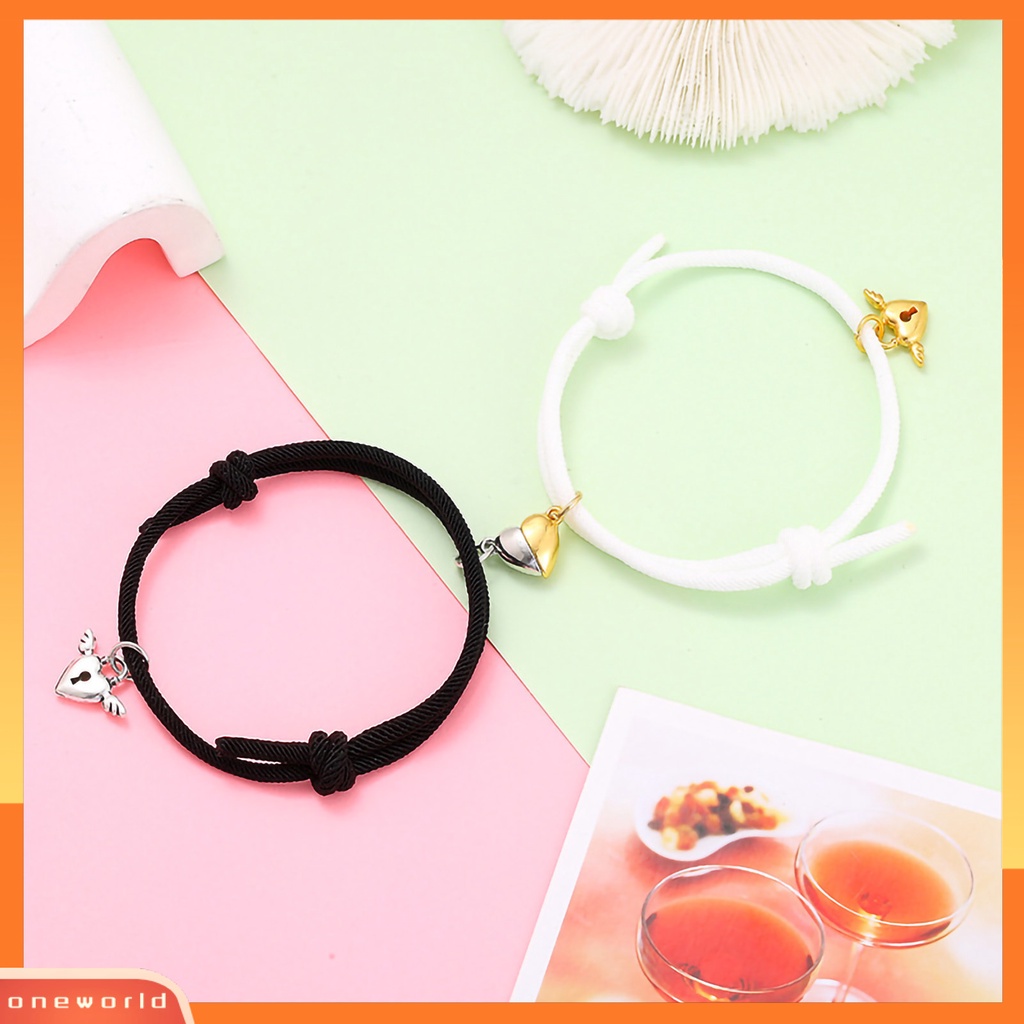 [EONE] 1pasang ic Gelang Nilon Tali Tangan Buatan Tangan Adjustable Electroplating Liontin Tidak Luntur Hias Pecinta Menarik Atraksi Jantung Gelang Perhiasan Aksesori