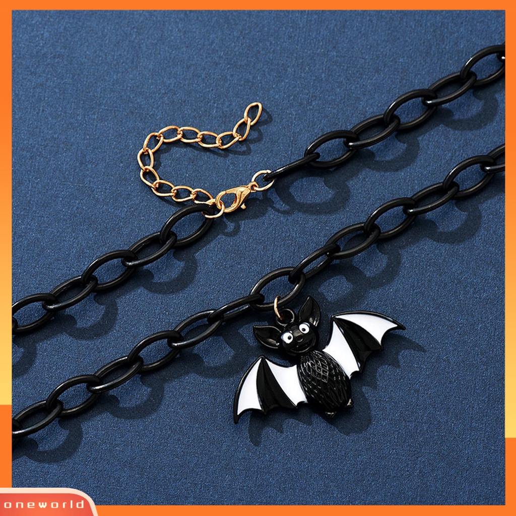 [EONE] Halloween Kalung Punk Gothic Rantai Tebal Hias Adjustable Trik Perlakuan Hadiah Geometris Halloween Kelelawar Liontin Choker Kalung Fashion Perhiasan Pesta Nikmat