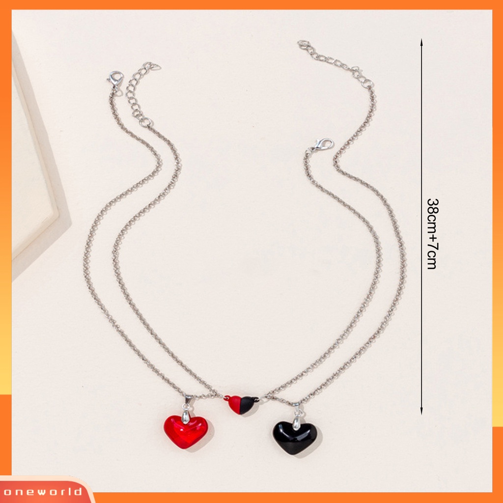 [EONE] 1pasang Kalung Couple ic Two-tone Slim Link Rantai Hypoallergenic Cinta Hati Batu Alam Liontin Kalung Perlengkapan Hari Valentine