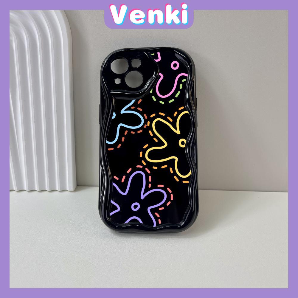 VENKI - For iPhone 11 iPhone Case 3D Curved Edge Wave Glossy Black TPU Airbag Shockproof Camera Cover colored flower Compatible with iPhone 14 13 Pro max 12 Pro Max xr xs max 7Plus