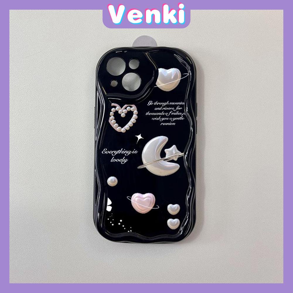 VENKI - For iPhone 11 iPhone Case 3D Curved Edge Wave Glossy Black TPU Airbag Shockproof Camera Cover Stars Moon Compatible with iPhone 14 13 Pro max 12 Pro Max xr xs max 7 8Plus