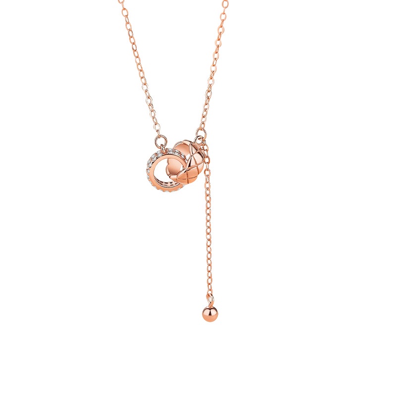 Sterling Silver Double Ring Kalung Perempuan ins Gaya Sterling Silver Musim Panas Gaya Baru Cahaya Mewah Niche Interlocking Rose Gold Rumbai Klavikula Rantai