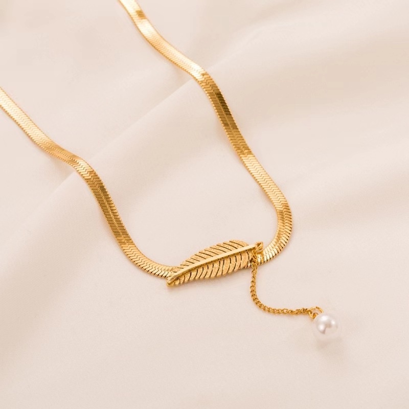 GROSIR Kalung gepeng daun Titanium Stainless Steel 316L anti karat bisa bayar di tempat COD