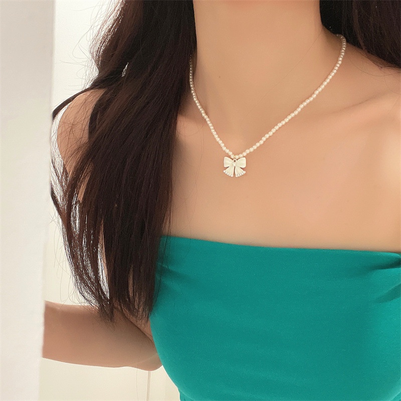 6mm Ikatan Simpul Mutiara Kalung Choker Rantai Klavikula Niche Rantai Tulang Selangka Untuk Gadis Manis