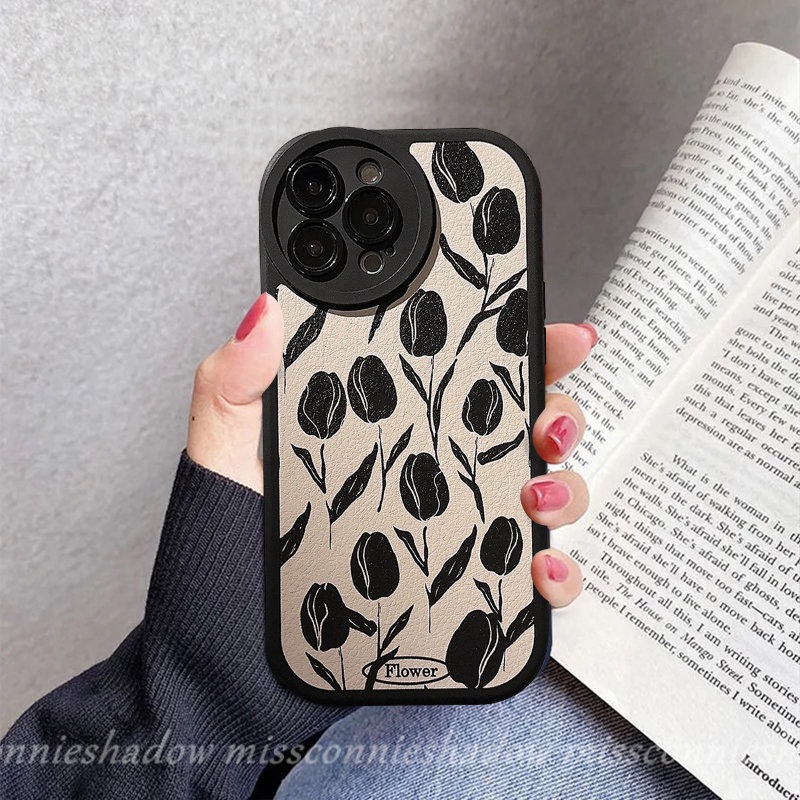 IPHONE Retro Flowers Shockproof Phone Case Kompatibel Untuk Iphone11 14 13 12 Pro Max XR 7Plus X XS Max7 8 6 6s Plus SE 2020 Bunga Tulip Vintage Lembut Silicone Cover