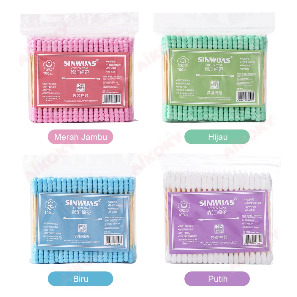 AIKOKY Cotton Bud Spiral / Cotton Swab Steril 100Pcs/Set