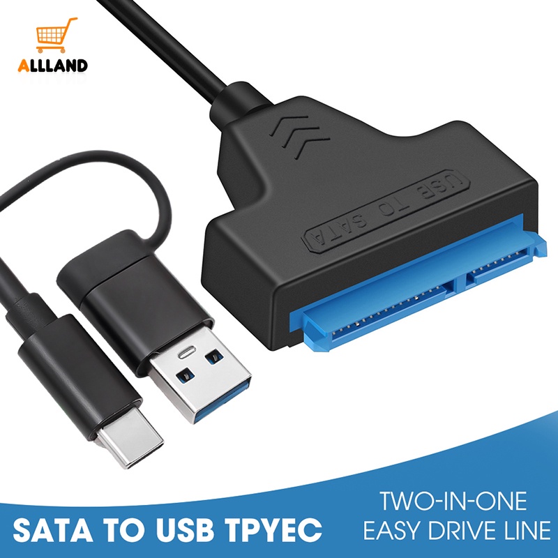 Kabel Data Portable SATA Ke USB Type-C Dual Ports/Kabel Adaptor Hardisk Eksternal 2.5 Inchi/Kabel Sambung SSD Handphone Komputer