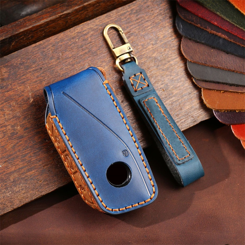 Leather Car Key Case Bag Holder Untuk BMW Ix X7 I7 XM 2023kunci Cover Gantungan Kunci Aksesoris Mobil Car-Styling Holder Shell Keychain