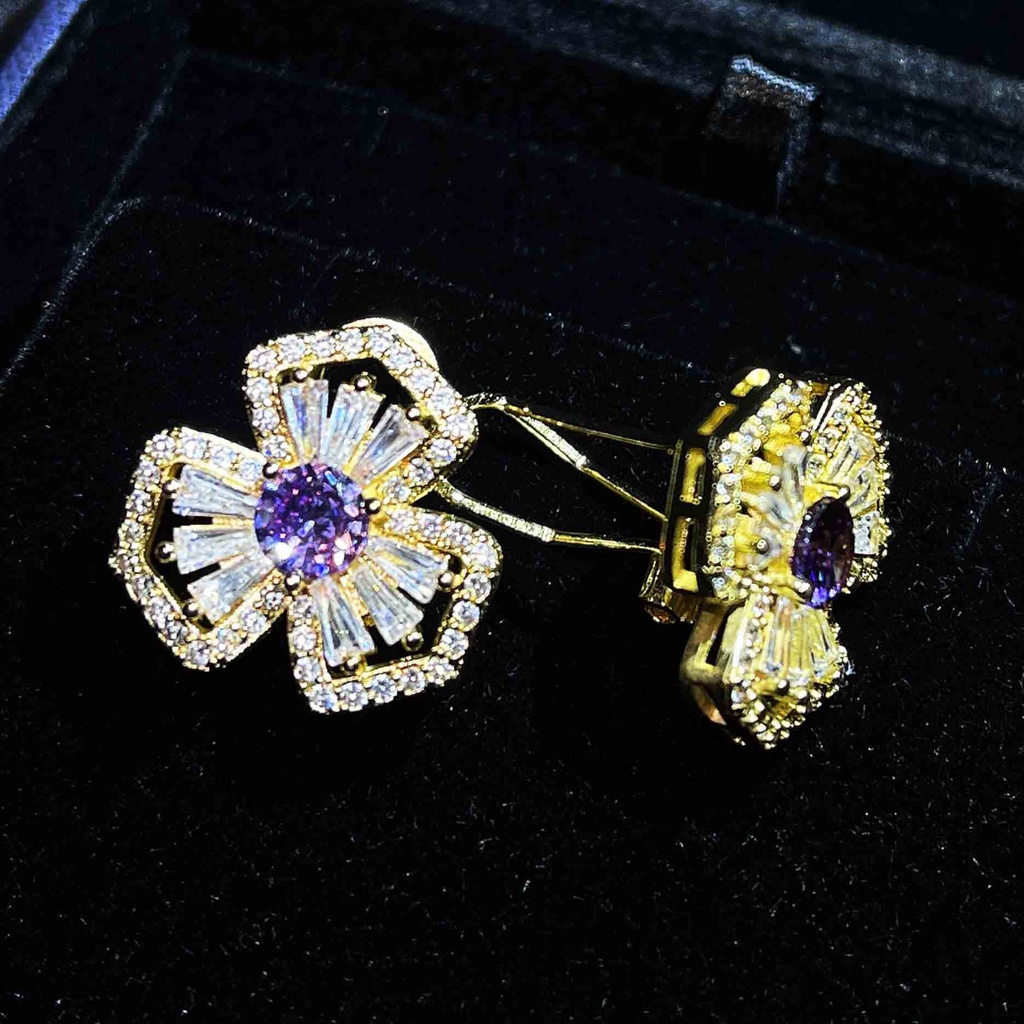 Goldkingdom Aksesoris Perhiasan Fashion Ready Stock, Anting Semanggi Dengan Berlian Bertabur Mikro, Anting Dan Anting Emas Super Berkilau