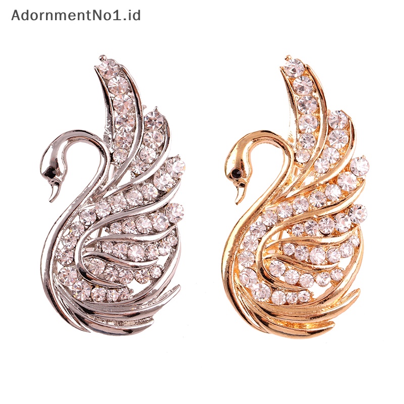 [AdornmentNo1] Fashion Berlian Imitasi Swan Bros Pin Wanita Pakaian Perjamuan Aksesoris Perhiasan Hadiah [ID]