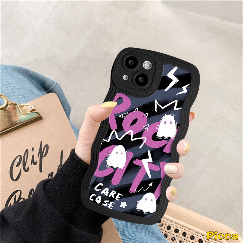 Case Untuk Redmi Note9 9s 8 11 10 Pro 10s 11s Redmi 12C 10C A1 9A 9 9T 10 10A 9C A1+POCO M3 X3 NFC Pro Mi 11T Pro Kartun Beruang Hantu Lucu Monster Kecil Huruf Wavy Edge Sarung Soft Cover