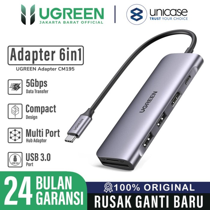 UGREEN 6in1 USB-C Hub CM195/Adapter HUB USB C 6 in 1 UGREEN Type C Mini HUB