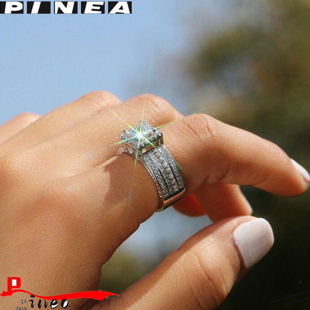 Cincin Nanas Wanita Handmade Ukir Kotak Zirkon Zircon Batu Rings