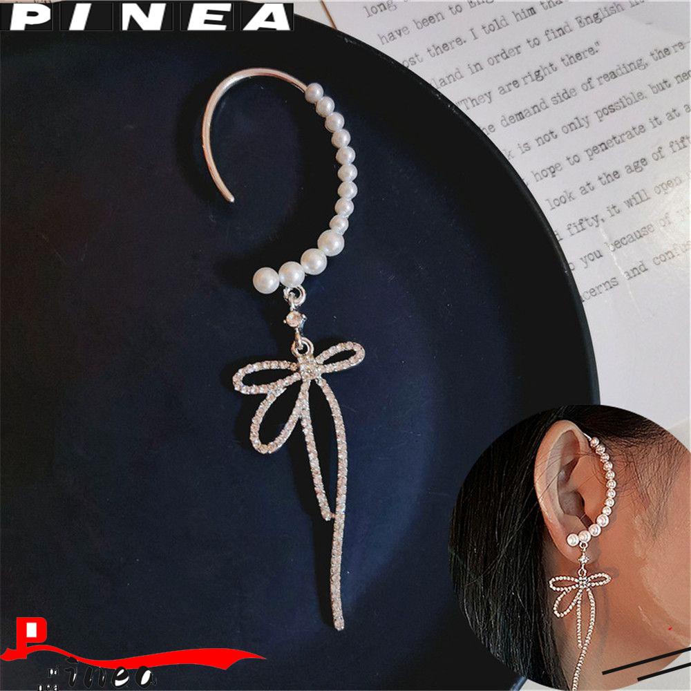 Perhiasan Manset Telinga Busur Mutiara Nanas Ear Clip Tanpa Tindik Fake Piercing