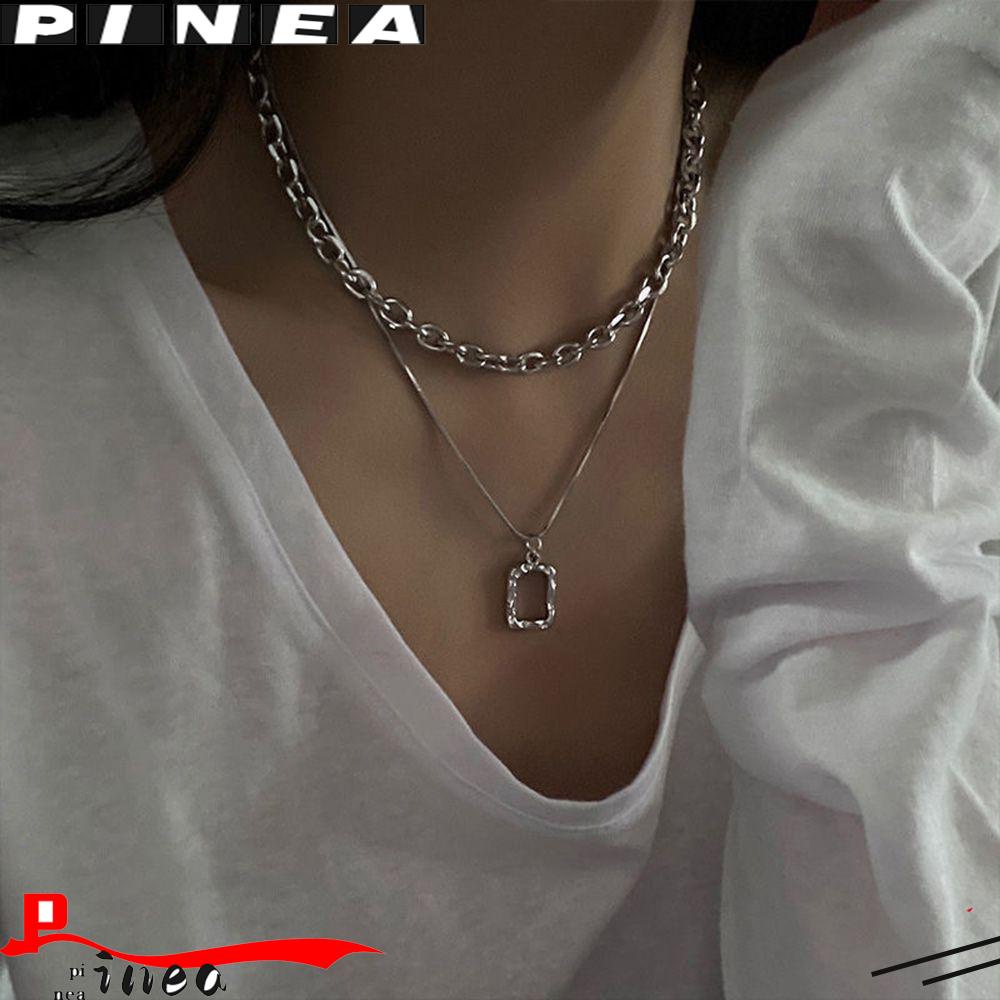 Hadiah Kalung Multilayer Nanas Perhiasan Simple Anti Karat Untuk Pria Wanita Liontin Persegi