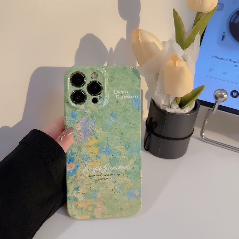 Ins Lukisan Cat Minyak Green Garden Hard Shell Fotografi Film Case Untuk Iphone SE 2020 7 /8 Plus 14x XR XM 11 12 13 PRO MAX Casing Cover Pelindung AT0280