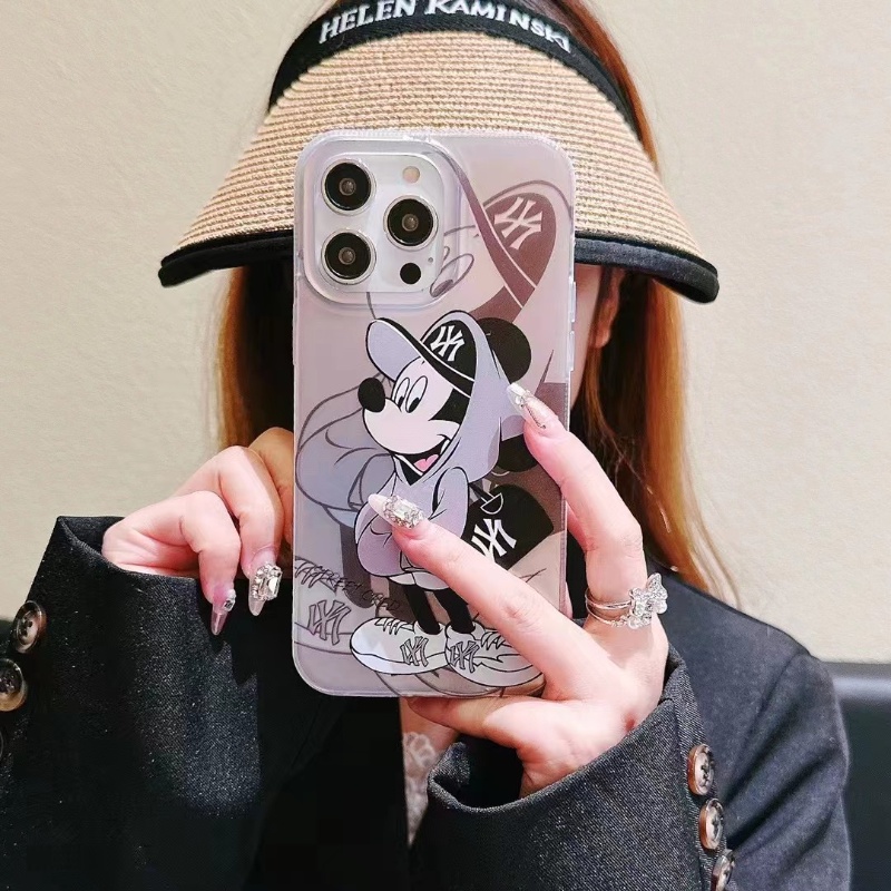 IPHONE Casing Ponsel Mickey Minnie Cocok Untuk Iphone14 13 11 12 Pro Max 14Plus Paket Lengkap Kontras INS Gaya N &amp; Y Kartun Frosted Phone Case