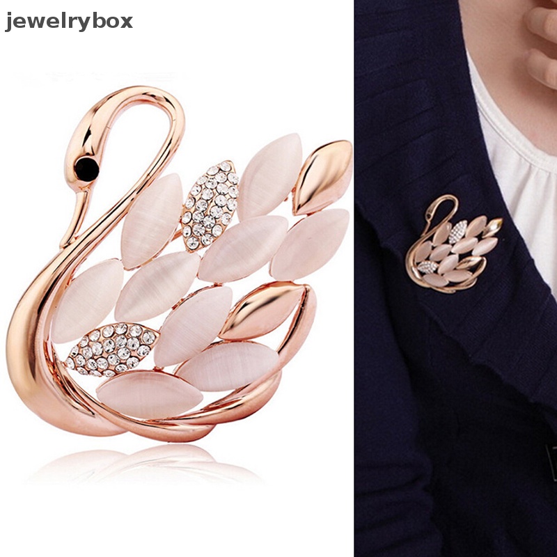 [jewelrybox] Trendy Elegan Motif Angsa Berlian Imitasi Bros Pin Kristal Bros Pin Klip Butik