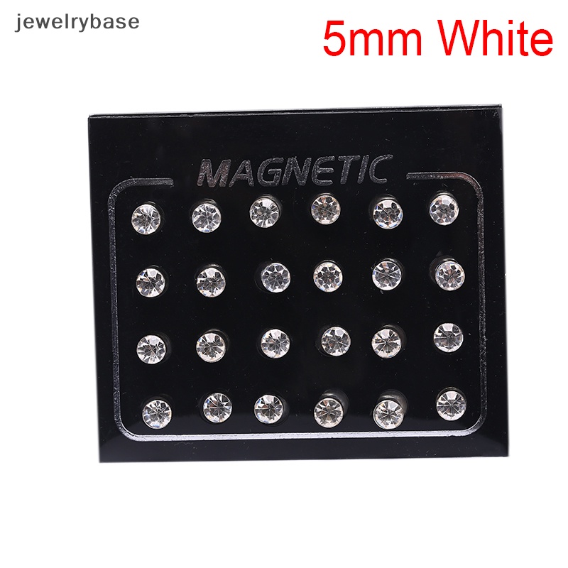 [jewelrybase] 24pcs/set Magnetik Non Klip Bulat Berlian Imitasi Stud Earrings Butik Perhiasan