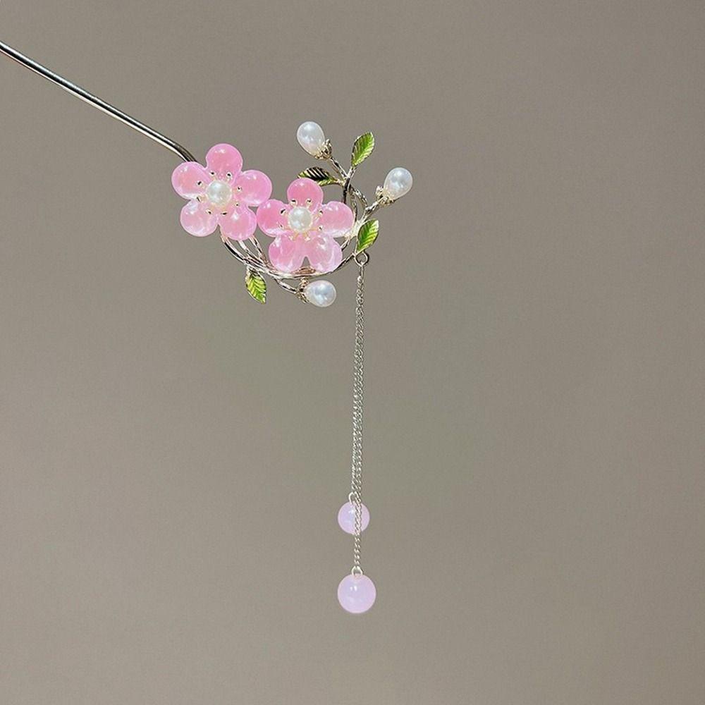 Agustina Hanfu Rambut Stik Wanita Retro Mutiara Bunga Rumbai Gaya Rambut Alat Desain Hiasan Kepala Gaya Cina