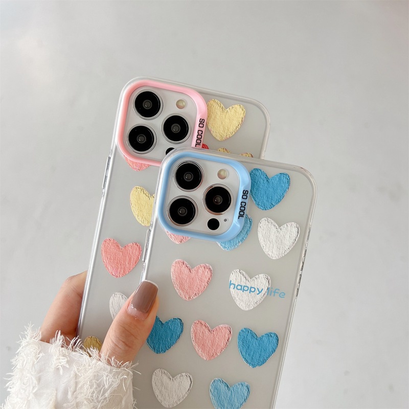 Happy Life Colorful Love Skin Feel Soft Case HP iP iPhone 12 13 14 Pro Max 11 Woman Girl FTD Casing Apple