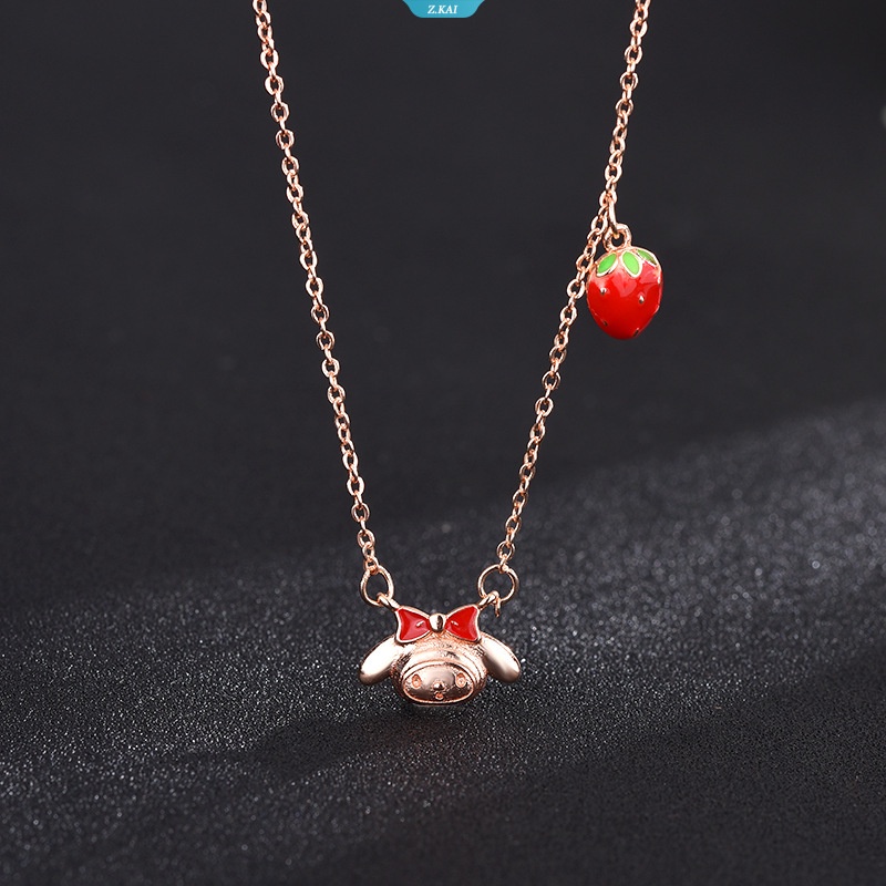 Sanrio My Melody Rose Gold Strawberry Kalung Liontin Wanita Tulang Selangka Wanita Perhiasan Wanita Kalung Hip Hop Liontin Gadis Hadiah [ZK]
