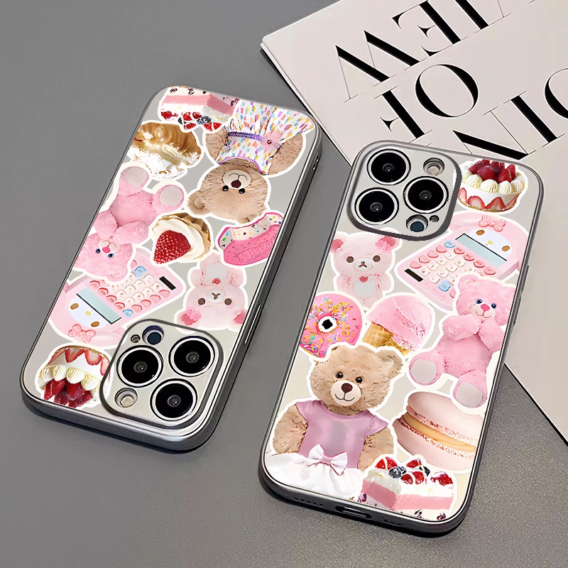 IPHONE Soft Electroplate Case Kompatibel Untuk Iphone14 13 12 11 Pro XS Max XR X8+76S Plus Mini Cute Bear Casing TPU Silikon Shockproof Phone Cover