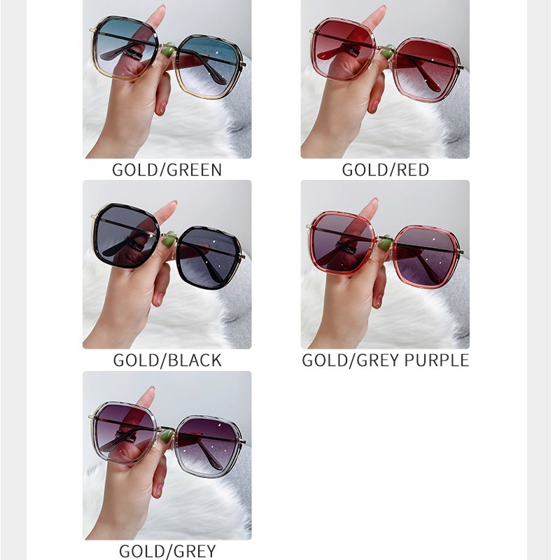 (YUZHU) Kacamata Hitam Gradasi Bingkai Logam Fashion Korea Untuk Wanita INS Gaya Oversized Frame Sunshade Sunglasses