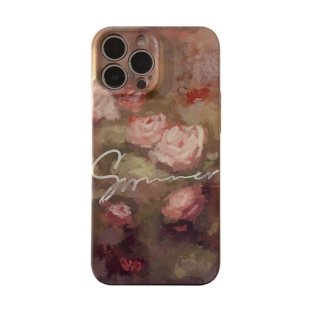Ins Lukisan Minyak Mawar Hard Shell Film Fotografi Case Untuk Iphone SE 2020 7 /8 Plus 14x XR XM 11 12 13 PRO MAX Casing Cover Pelindung AT0265