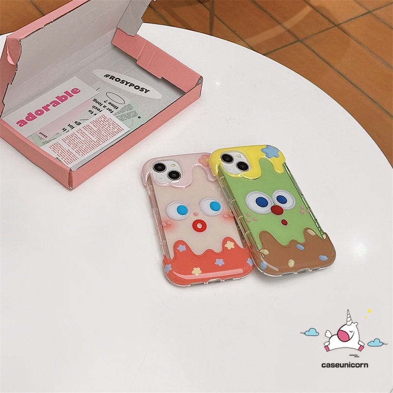 IPHONE Kartun Kreatif 3D Permen Es Krim Ponsel Case Kompatibel Untuk Iphone11 14 13 12 Pro Max7 8 Plus XR X XS Max 7Plus 8Plus Ekspresi Lucu Imut Shockproof Lembut Pasangan Cover