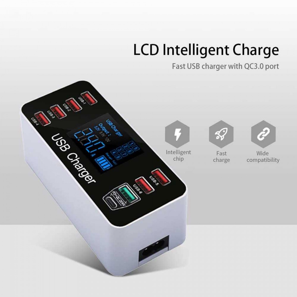 USB Hub Type C 8 Port USB PD Quick Charging Smart Display 40W