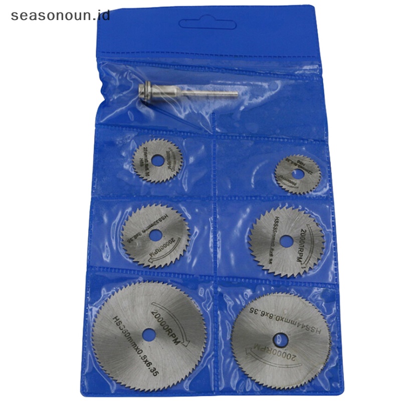 Seasonoun 7Pcs Cutg Discs Mandrel HSS Rotary Circular Saw Blades Alat Cutoff Set.