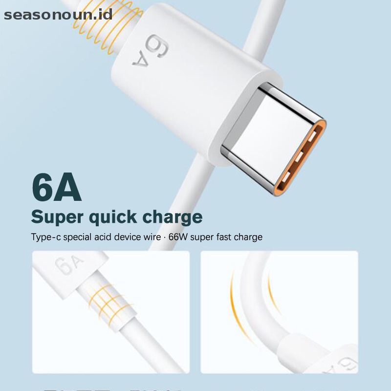 Seasonoun1/1.5mile 6A 66W USB Type-c Kabel Charge Super Cepat Untuk xiaomi Samsung Huawei.