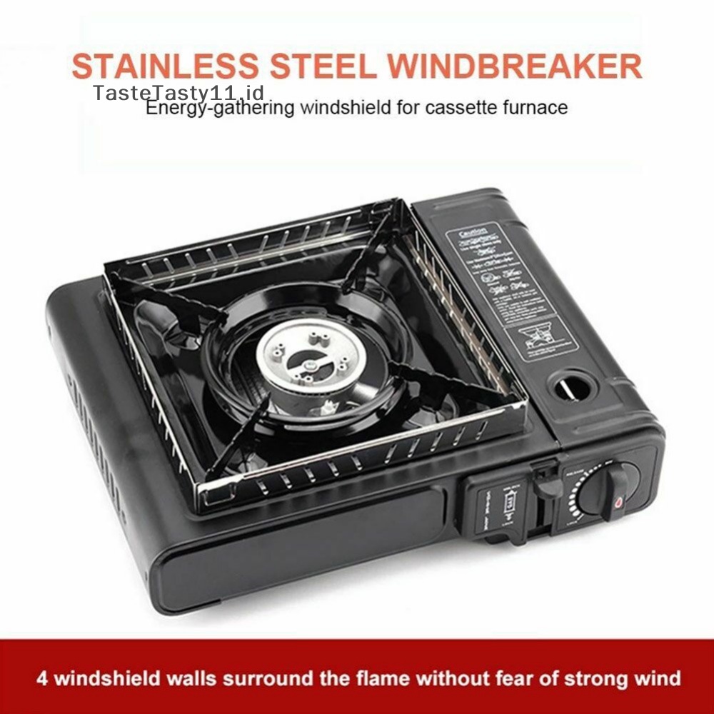 Tastetasty Kompor Gas Stainless Steel Pelindung Layar Angin Lipat Windproof Camping Cooking.