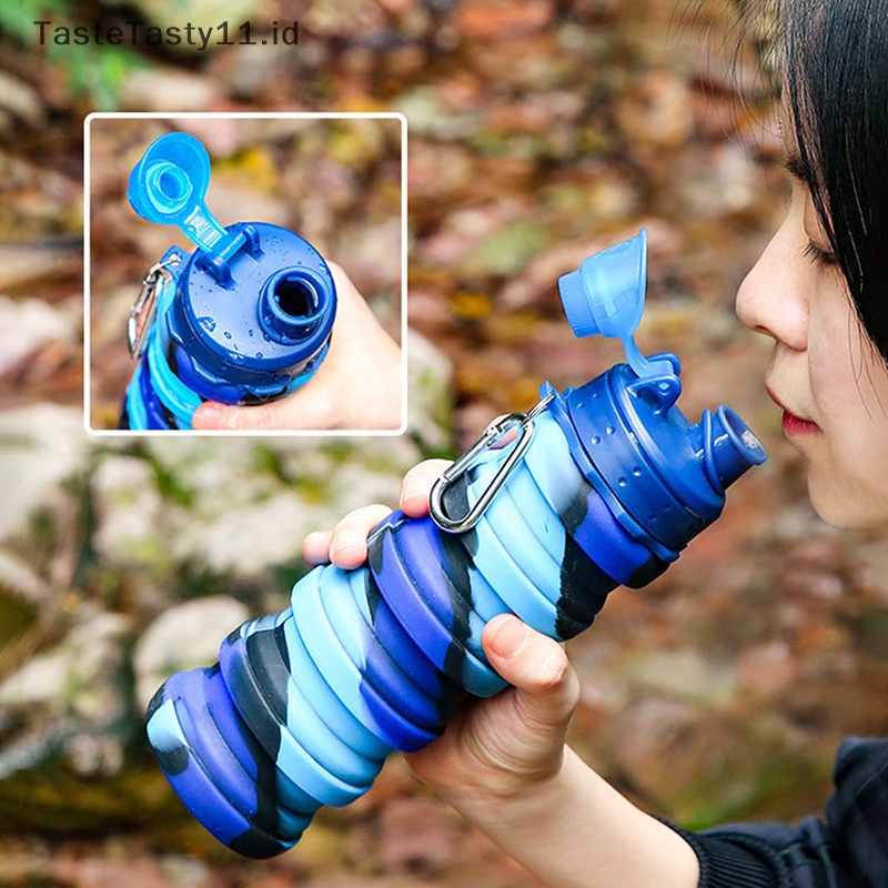 Tastetasty 500 ml Kebugaran Olahraga Botol Air Silikon Dilipat Cangkir Minum Perjalanan Luar Ruangan Mendaki Sepeda Botol Kamuflase Ketel Baru.