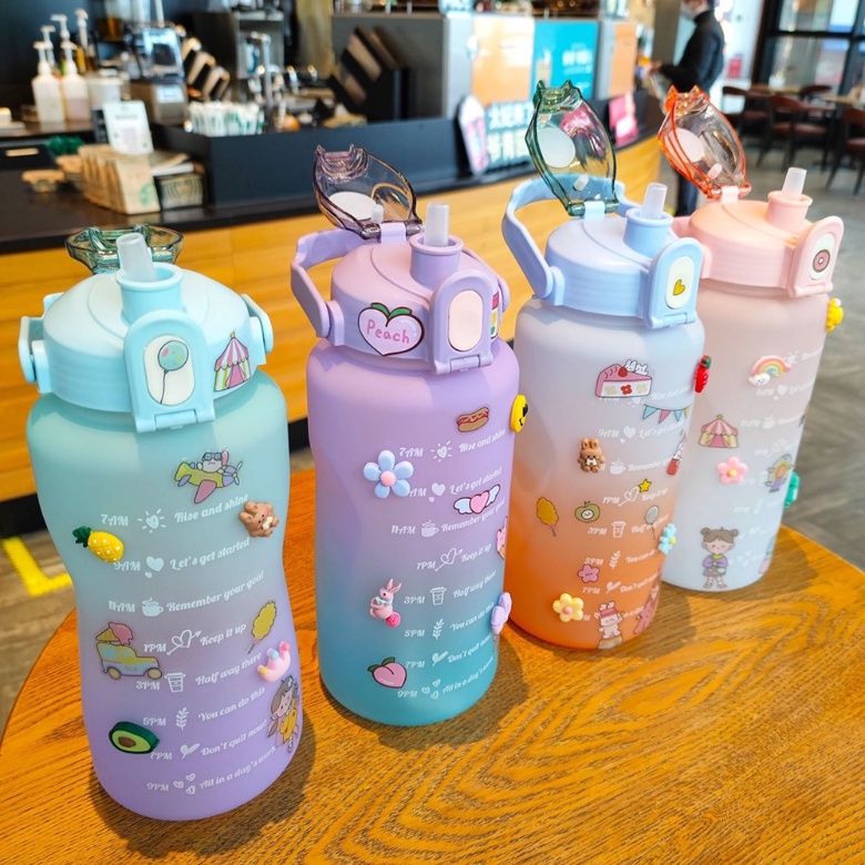 【Stiker gratis】BOTOL MINUM ANAK GEMOY 3D VIRAL MURAH WARNA GRADASI PASTEL 1.3/2 LITER 1300 ML 2D &amp; 3D STICKER BOTOL MINUM ANAK TALI MOTIVASI GRADASI