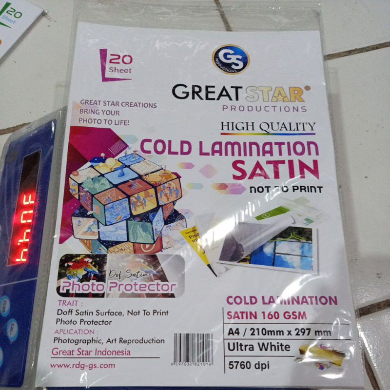 

LAMINASI DINGIN SATIN/COLD LAMINATION A4/20 lembar