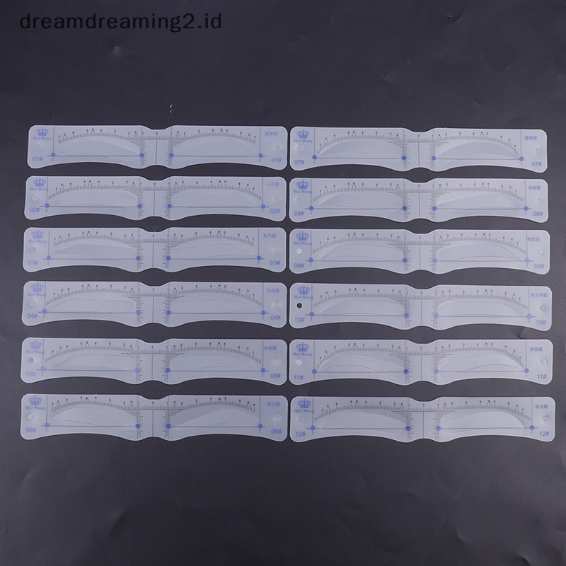 (drea) 12pcs Gaya Stensil Pembentuk Alis Grooming Shaper Template Alat Makeup//