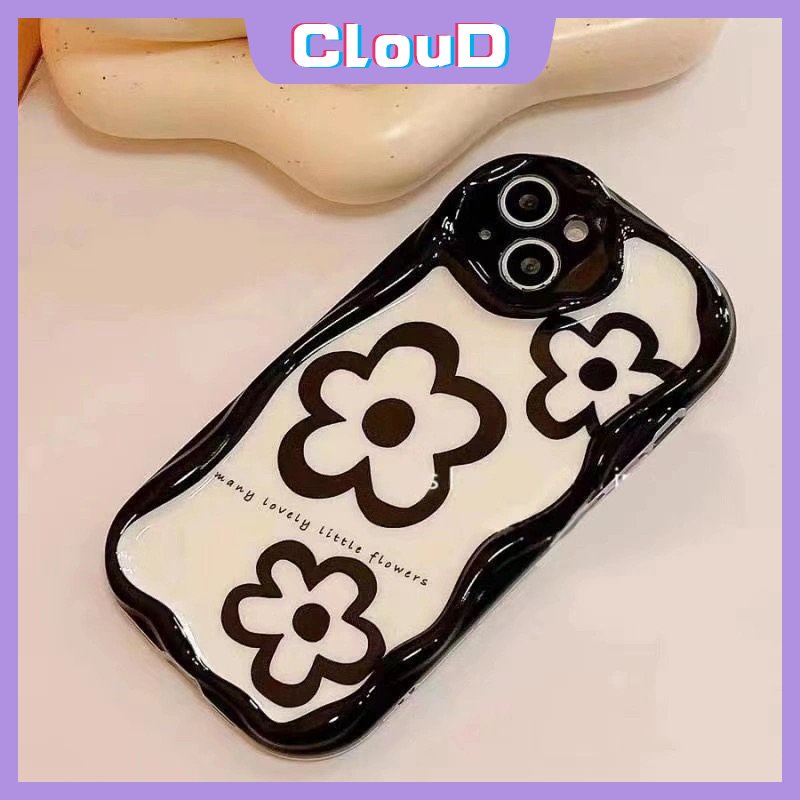 IPHONE Casing Bunga Tepi Melengkung Bergelombang 3D Kompatibel Untuk Iphone11 Pro Max6 7 6s 8plus 13 14 12 Pro Max 7Plus XR X XS Max SE 2020 Simple Tiga Bunga Shockproof Airbag Glossy Soft Cover