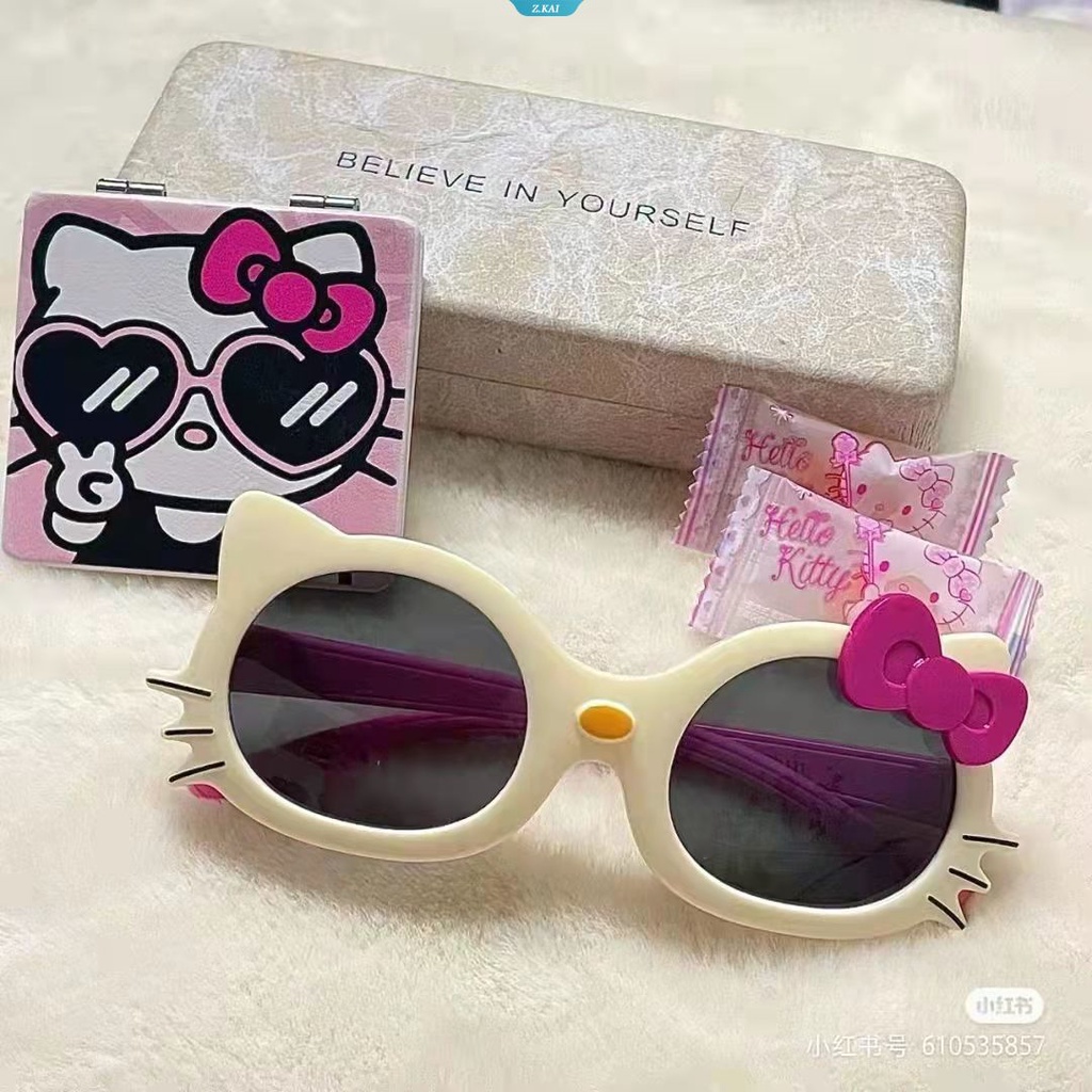 Sanrio HelloKitty Fashion Lucu Anak Kacamata Foto Props Kacamata Hitam Siswa Perempuan Lucu Kartun Kacamata Kerai Cermin [ZK]