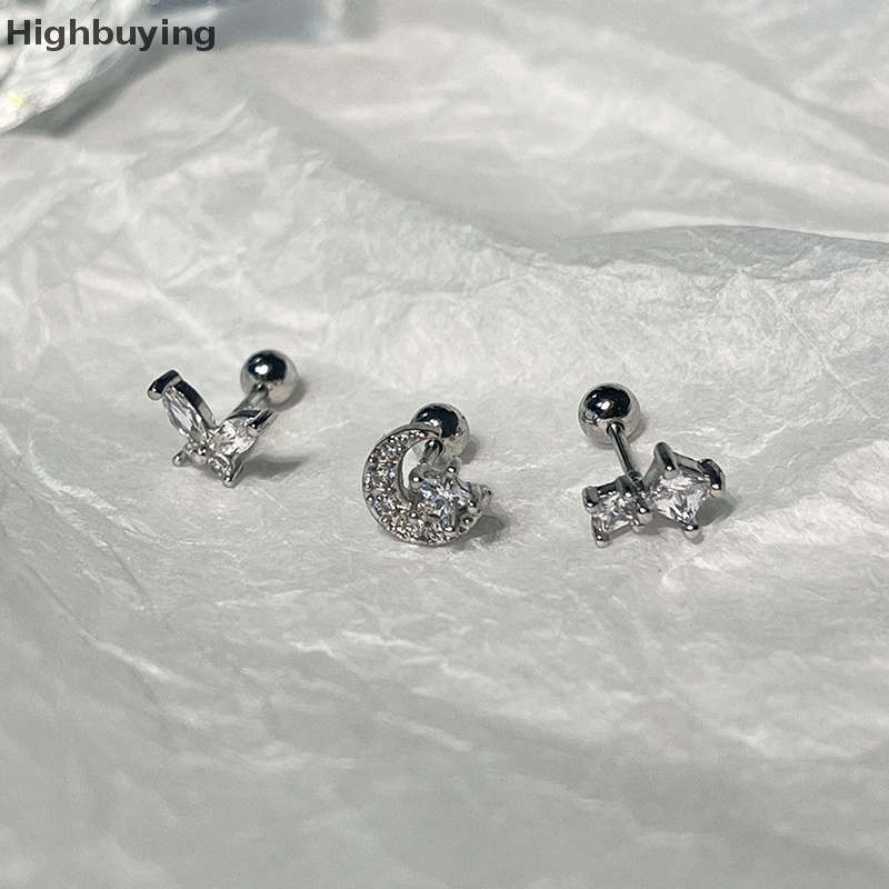 Hbid 1Pcs Lucu Manis Sayap Merah Muda Hati Zirkonia Anting Pejantan Untuk Wanita Perempuan Anti Karat Helix Tulang Rawan Anting Telinga Perhiasan Glory