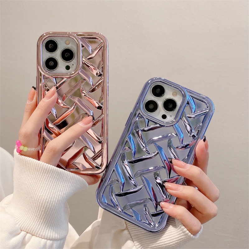 IPHONE Casing Ponsel Silikon Motif Kepang Tiga Dimensi Cocok Untuk Iphone11 12 13 14 Pro max Casing Anti Jatuh TPU Soft case Anti slip Kotor Iphone14 plus